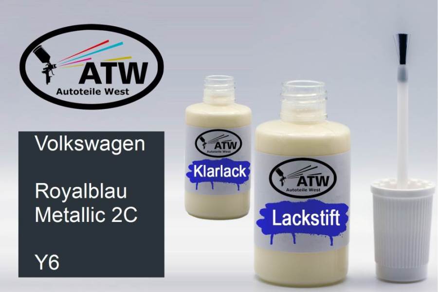 Volkswagen, Royalblau Metallic 2C, Y6: 20ml Lackstift + 20ml Klarlack - Set, von ATW Autoteile West.